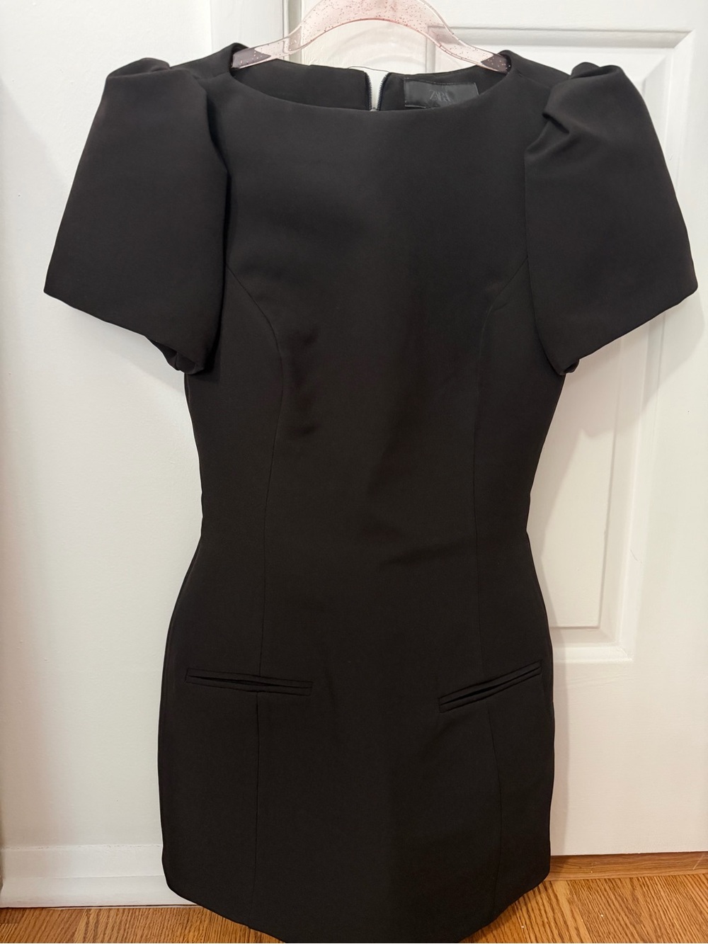 Zara Black Puff-Sleeve Mini Dress